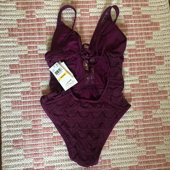 NWT Becca One Piece Purple Crochet Swimsuit M - Picture 5 of 8